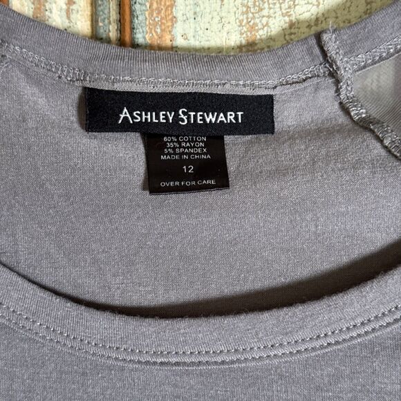 Ashley Stewart Women’s Gray Flutter Sleeve Size 12 Top Sheer Sleeves Hi-Low - Picture 2 of 6
